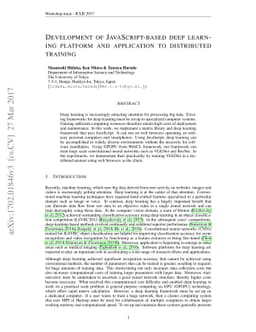 Development of JavaScript-based deep learning platform and application
  to distributed training