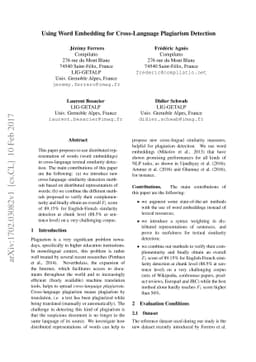 UsingWord Embedding for Cross-Language Plagiarism Detection