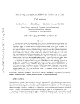 Gathering Anonymous, Oblivious Robots on a Grid