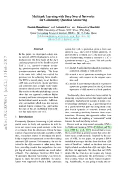 Multitask Learning with Deep Neural Networks for Community Question
  Answering