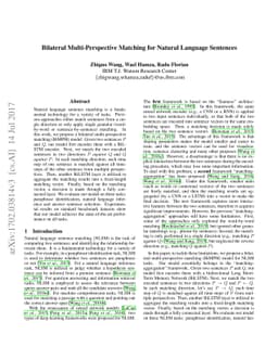 Bilateral Multi-Perspective Matching for Natural Language Sentences