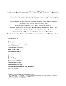 A deep learning model integrating FCNNs and CRFs for brain tumor
  segmentation