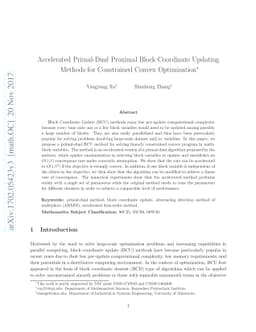 Accelerated Primal-Dual Proximal Block Coordinate Updating Methods for
  Constrained Convex Optimization