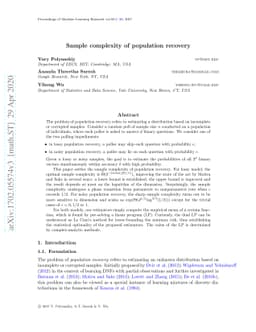 Sample complexity of population recovery
