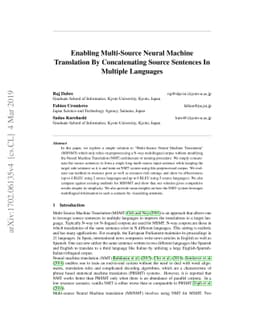 Enabling Multi-Source Neural Machine Translation By Concatenating Source
  Sentences In Multiple Languages