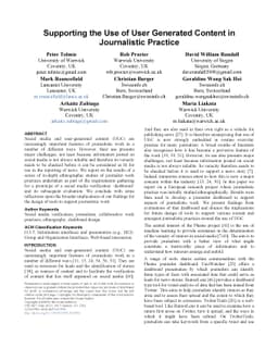 Supporting the use of user generated content in journalistic practice