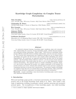 Knowledge Graph Completion via Complex Tensor Factorization