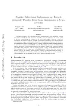 Adaptive Bidirectional Backpropagation: Towards Biologically Plausible
  Error Signal Transmission in Neural Networks