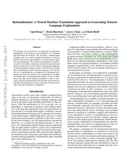 Rationalization: A Neural Machine Translation Approach to Generating
  Natural Language Explanations