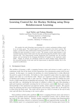 Learning Control for Air Hockey Striking using Deep Reinforcement
  Learning