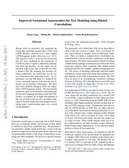 Improved Variational Autoencoders for Text Modeling using Dilated
  Convolutions