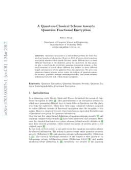 A Quantum-Classical Scheme towards Quantum Functional Encryption