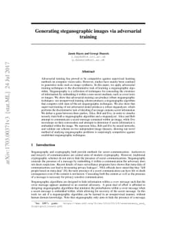 Generating Steganographic Images via Adversarial Training