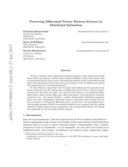 Preserving Differential Privacy Between Features in Distributed
  Estimation