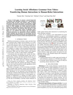 Learning Social Affordance Grammar from Videos: Transferring Human
  Interactions to Human-Robot Interactions
