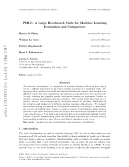 PMLB: A Large Benchmark Suite for Machine Learning Evaluation and
  Comparison