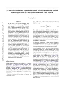 An Analytical Formula of Population Gradient for two-layered ReLU
  network and its Applications in Convergence and Critical Point Analysis