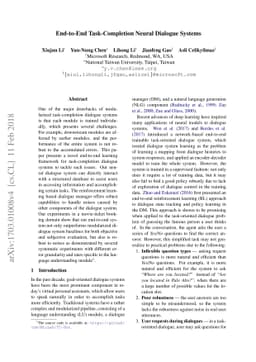 End-to-End Task-Completion Neural Dialogue Systems