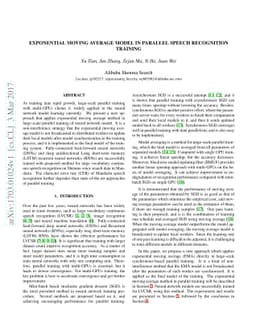 Exponential Moving Average Model in Parallel Speech Recognition Training