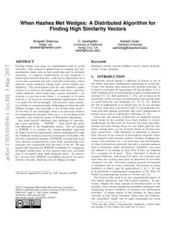When Hashes Met Wedges: A Distributed Algorithm for Finding High
  Similarity Vectors