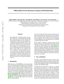 Differentially Private Bayesian Learning on Distributed Data
