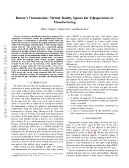 Baxter's Homunculus: Virtual Reality Spaces for Teleoperation in
  Manufacturing