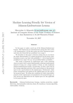 Machine Learning Friendly Set Version of Johnson-Lindenstrauss Lemma