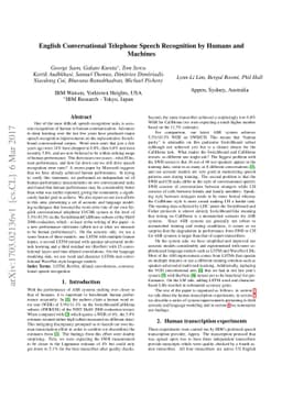 English Conversational Telephone Speech Recognition by Humans and
  Machines