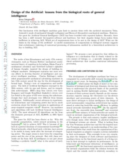 Design of the Artificial: lessons from the biological roots of general
  intelligence