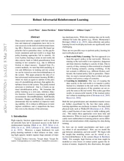 Robust Adversarial Reinforcement Learning