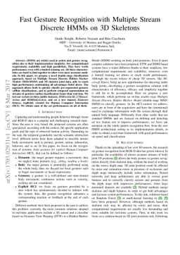 Fast Gesture Recognition with Multiple Stream Discrete HMMs on 3D
  Skeletons