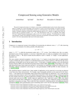 Compressed Sensing using Generative Models
