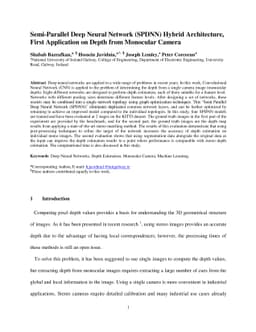 Depth from Monocular Images using a Semi-Parallel Deep Neural Network
  (SPDNN) Hybrid Architecture