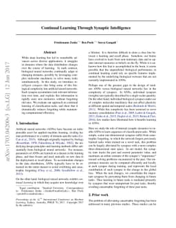 Continual Learning Through Synaptic Intelligence