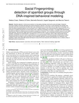 Social Fingerprinting: detection of spambot groups through DNA-inspired
  behavioral modeling