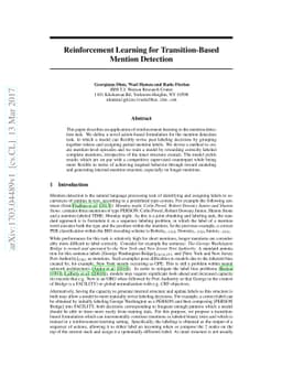 Reinforcement Learning for Transition-Based Mention Detection