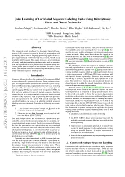 Joint Learning of Correlated Sequence Labelling Tasks Using
  Bidirectional Recurrent Neural Networks