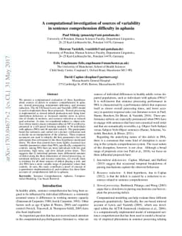 A computational investigation of sources of variability in sentence
  comprehension difficulty in aphasia