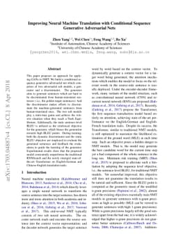 Improving Neural Machine Translation with Conditional Sequence
  Generative Adversarial Nets