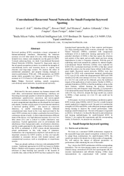 Convolutional Recurrent Neural Networks for Small-Footprint Keyword
  Spotting