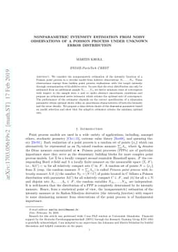 Nonparametric intensity estimation from noisy observations of a Poisson
  process under unknown error distribution