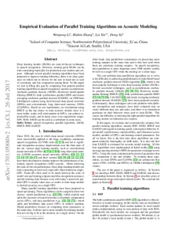 Empirical Evaluation of Parallel Training Algorithms on Acoustic
  Modeling