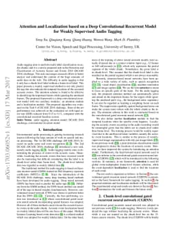 Attention and Localization based on a Deep Convolutional Recurrent Model
  for Weakly Supervised Audio Tagging