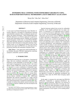 Hyperspectral Unmixing with Endmember Variability using Semi-supervised
  Partial Membership Latent Dirichlet Allocation