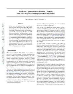Black-Box Optimization in Machine Learning with Trust Region Based
  Derivative Free Algorithm