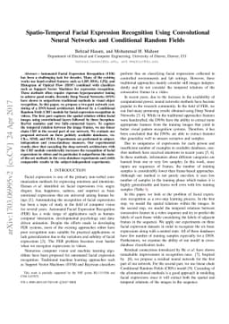 Spatio-Temporal Facial Expression Recognition Using Convolutional Neural
  Networks and Conditional Random Fields
