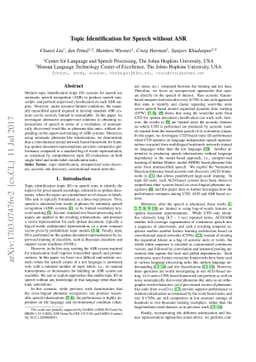 Topic Identification for Speech without ASR