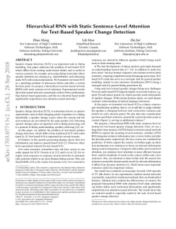 Hierarchical RNN with Static Sentence-Level Attention for Text-Based
  Speaker Change Detection