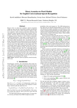 Direct Acoustics-to-Word Models for English Conversational Speech
  Recognition