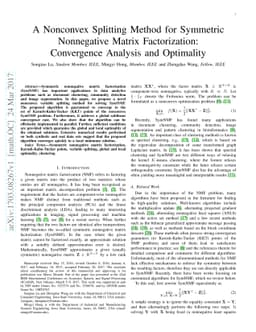 A Nonconvex Splitting Method for Symmetric Nonnegative Matrix
  Factorization: Convergence Analysis and Optimality